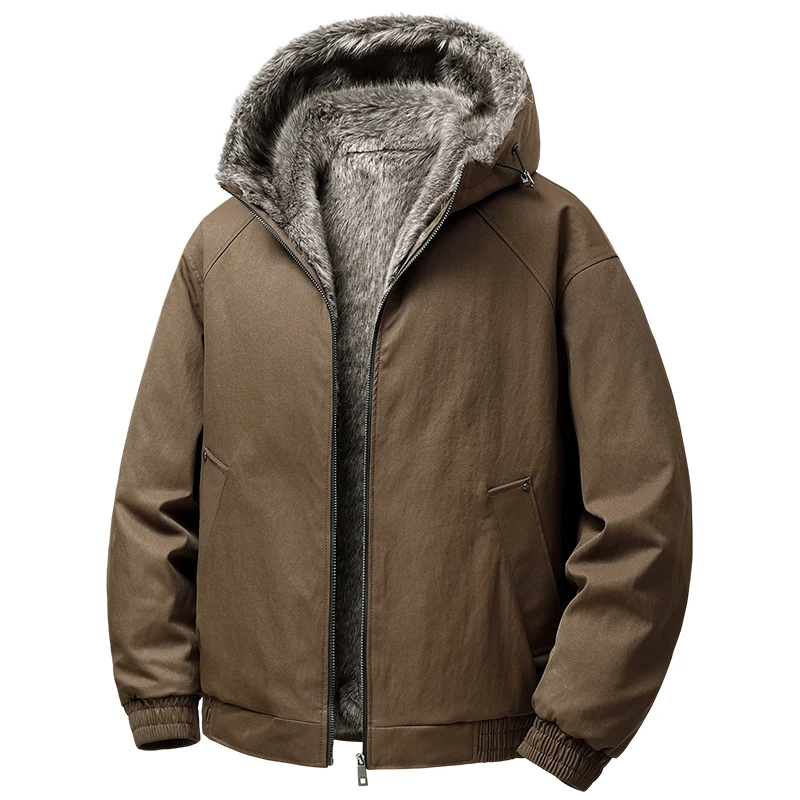Casual Men's Hooded Fleece Liner Warm Jackets 2026 Winter Outdoor Windproof Plush Top Coats Streetwear Thicken Parkas Clothing