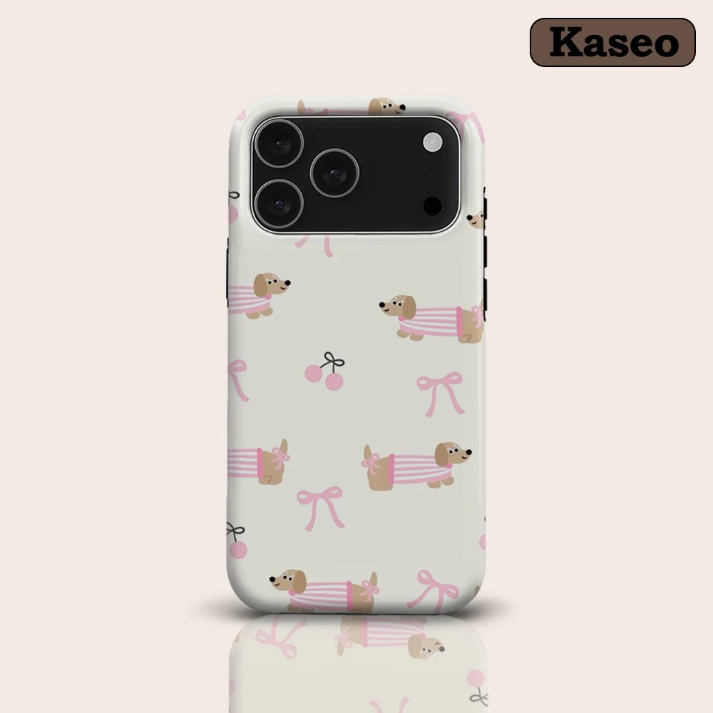 Niedliche Dackel- & Kirsch-Motiv Magnetische Handyhülle für iPhone 17 16 15 14 13 Pro Max Plus – Robuste Einzel- & Doppelschicht-Hülle
