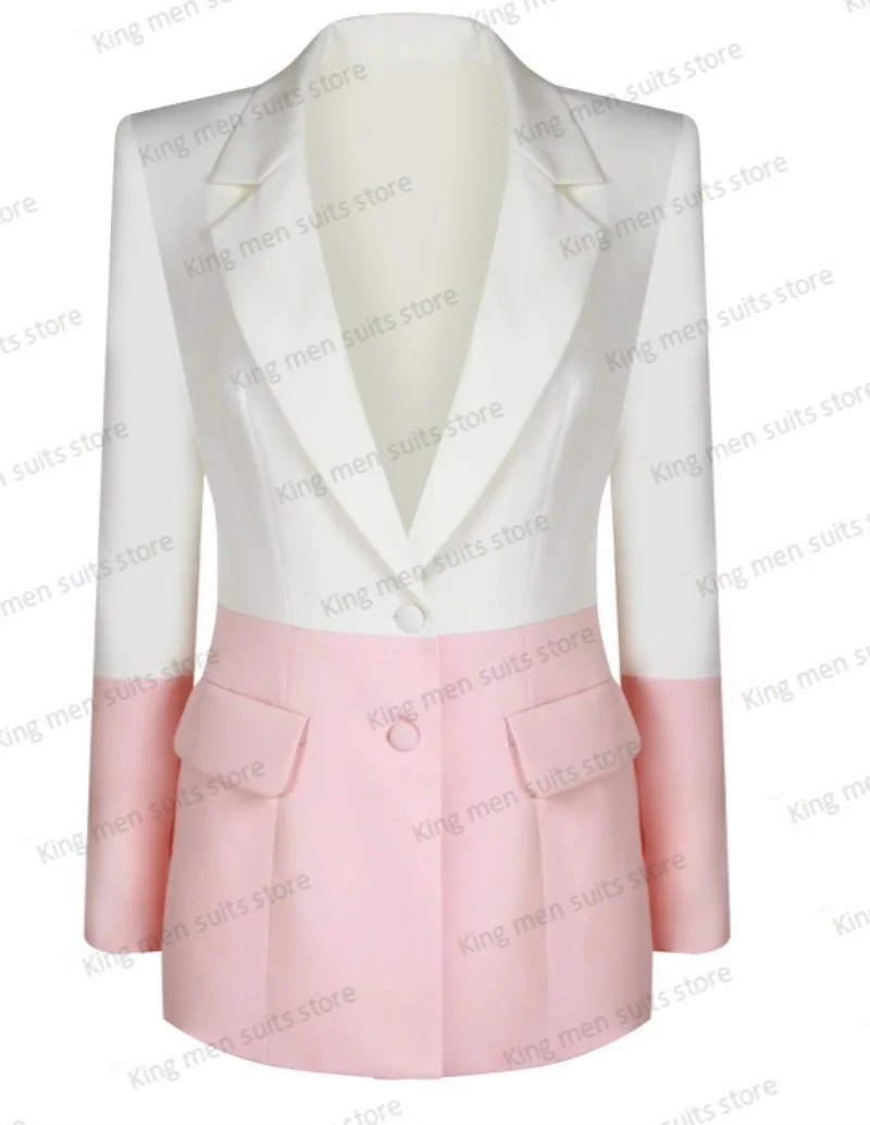 Conjunto Blazer de 2 peças personalizado para mulheres, rosa, branco, calças, smalking de casamento, jaqueta, calças formais, senhora do escritório, vestido de formatura, casaco