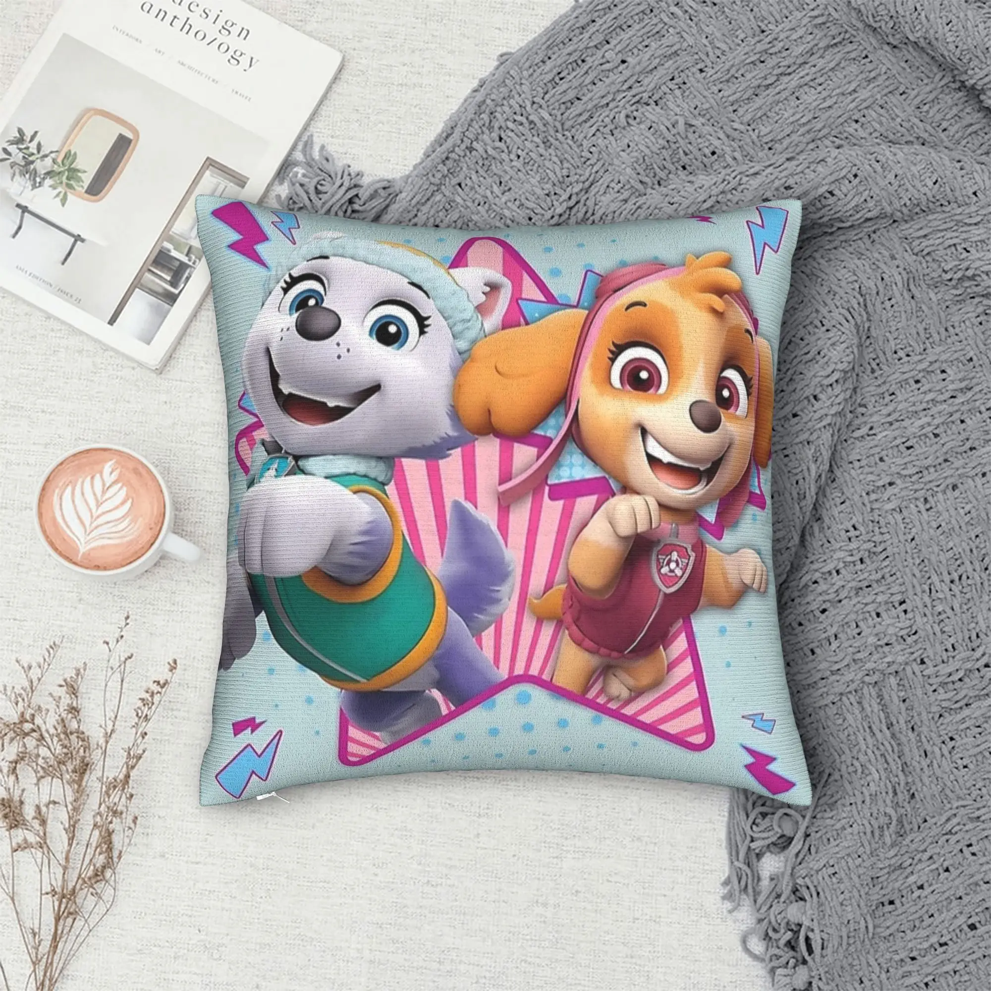 P-PAW P-Patrol Dog Skye Everest Throw Pillow Cover Polyester Decorative Pillow Cartoon Dog Vintage Pillowcase