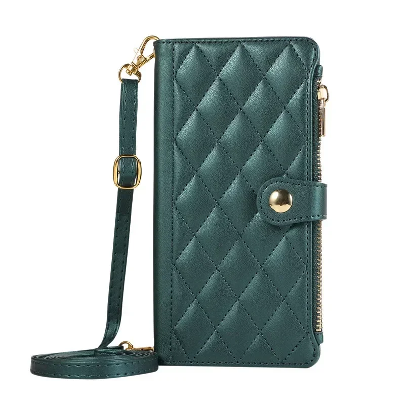S24 Ultra S 24 Cassa Del Telefono per Samsung Galaxy S23 S22 S21 S20 S10 Ultra plus FE Rombo Griglia Lunga Corda Appesa Flip Wallet Cases