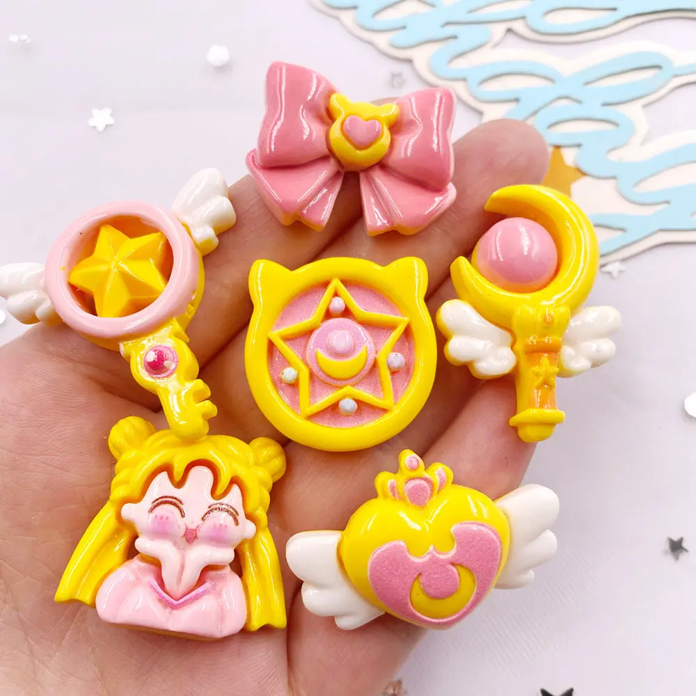 Painted Resin Kawaii Colorful Fairy Magic Stick Girl Figurine Flatback Stone Scrapbook 6PCS DIY Jewelry Decor Accessories Crafts