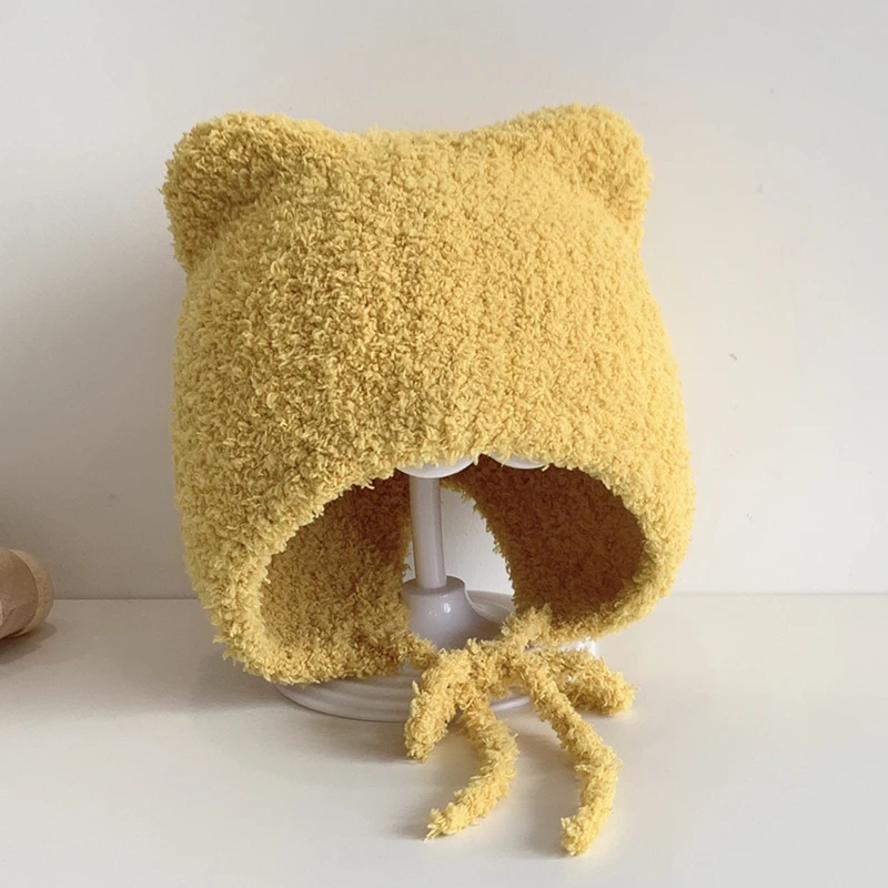 Winter-Babymütze mit Cartoon-Ohrenschutz, weiche, warme Strickmütze für Jungen und Mädchen, niedliche Katzen-Häkelmützen, Gorros für Kinder – Detail 4