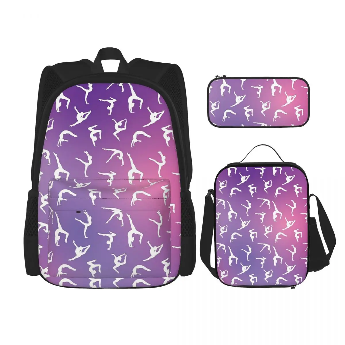 Dance Rhythmic Gymnastics Pattern Backpacks Boys Girls Bookbag School Bags Rucksack Lunch Bag Pen Bag Three-Piece Set