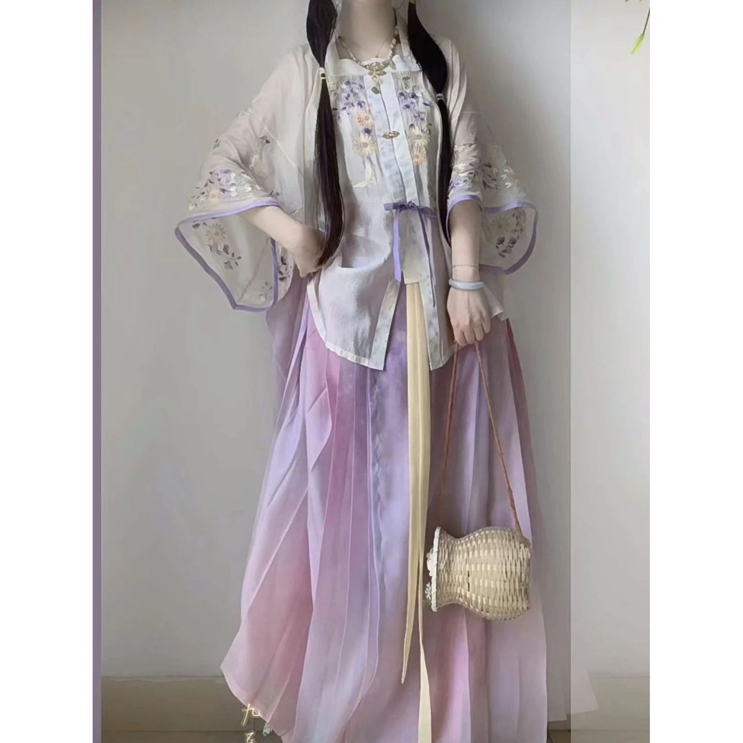 

Summer Women Sets Embroidered Half Sleeved Women's Collar Pleated Skirt for Daily