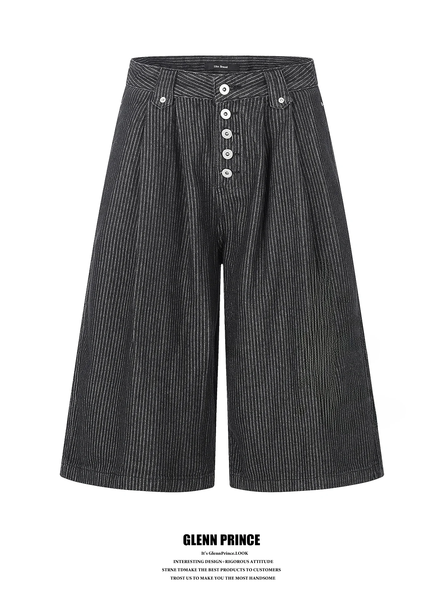 

Black A-Line Men's Jeans Pants Slit Pattern Vertical Stripes Button-Up Straight Leg Casual Summer Trousers by GPstudio
