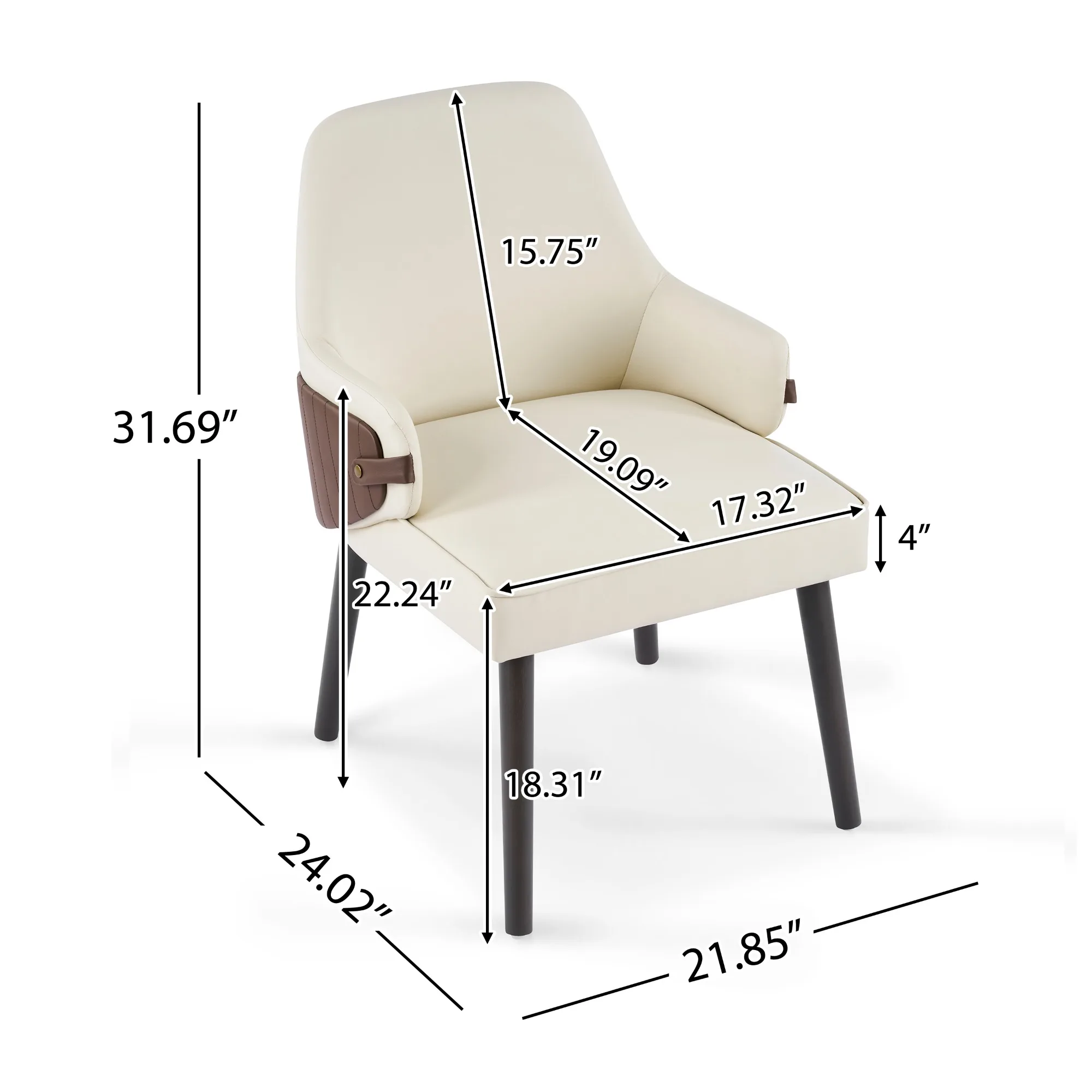 Indoor Dining Chair Set of 2, Beige & Brown Two-Tone Fabric Armchair Sturdy Frame, Modern Accent Chair Dining Room/Living Area