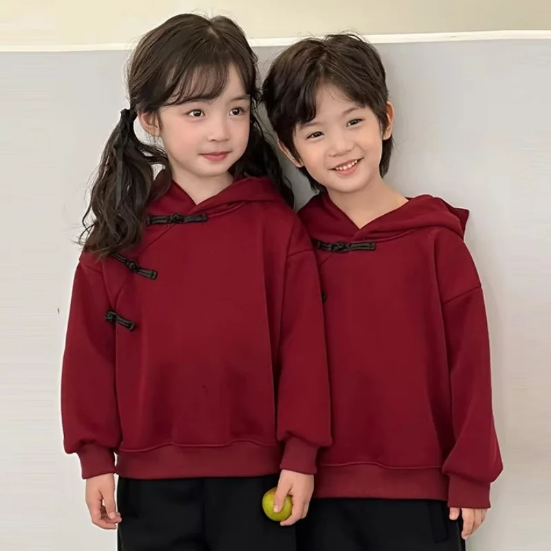 맨투맨 S-3XL 엄마 아빠 가족 매칭 의상, 중국 설날 플러스 벨벳 레드 후드, 1-12 세 소년 형제 자매, 2025