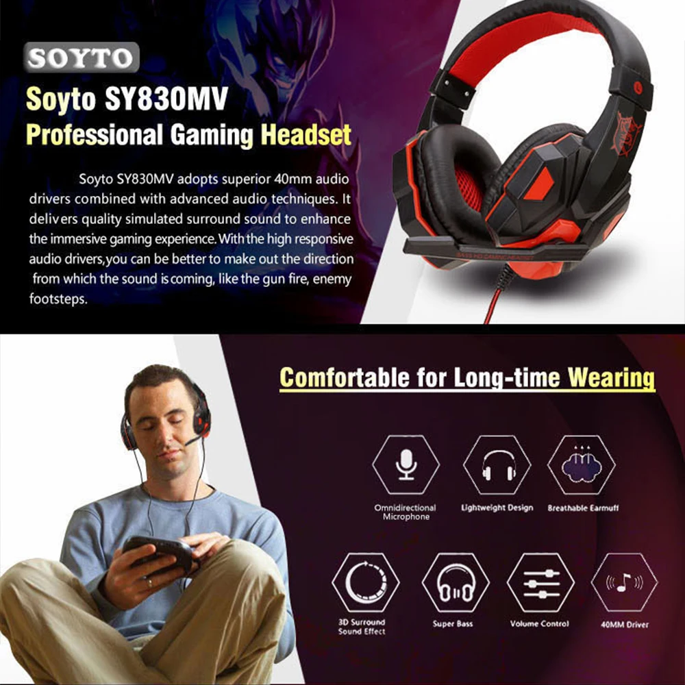 سماعات ألعاب بلوتوث احترافية مع ميكروفون قابل للفصل لأجهزة الكمبيوتر المحمول Xbox هاتف ذكي سماعة ألعاب الهدايا