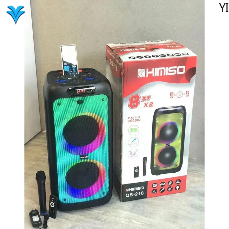 QS-218 New Trending Full Screen Flame Lamp Wireless Speaker 8inch Plastic Speaker With Wireless Microphone