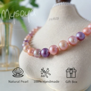 

MYSOYA 10-13 мм розовый фиолетовый конфеты ожерелье из пресноводного жемчуга с подарочной коробкой ювелирные изделия унисекс идеально подходят для свадьбы, дня рождения, Рождества