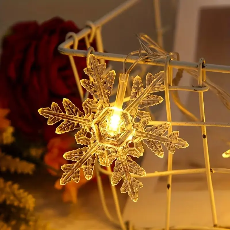 LED Christmas Snowflake String Lights Battery Powered Hanging Decorative Lighting Xmas Tree Garden Party Fairy Atmosphere Lamp