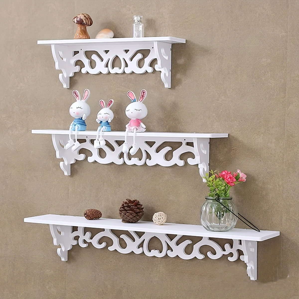 Wall Mounted Bathroom  Rack, Decorative Floating Wall Shelves, Carved Cutout Design Bathroom Tray, Wall Hanging Bookshelf, Displ