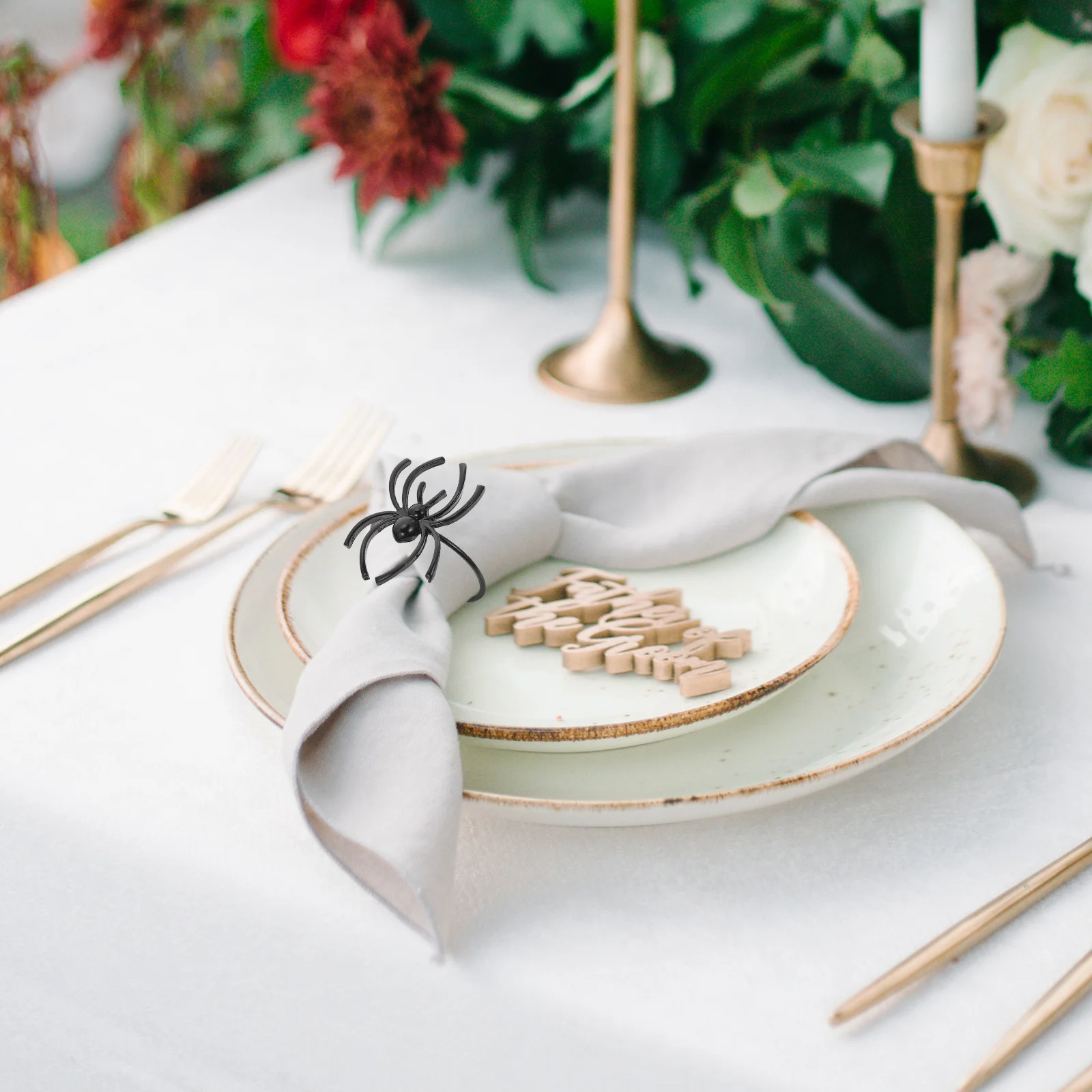 

Metal Spider Napkin Spider Shaped Napkin Rings Rings Set Decorative Halloween Tableware Party Supplies Kitchen Home Festive