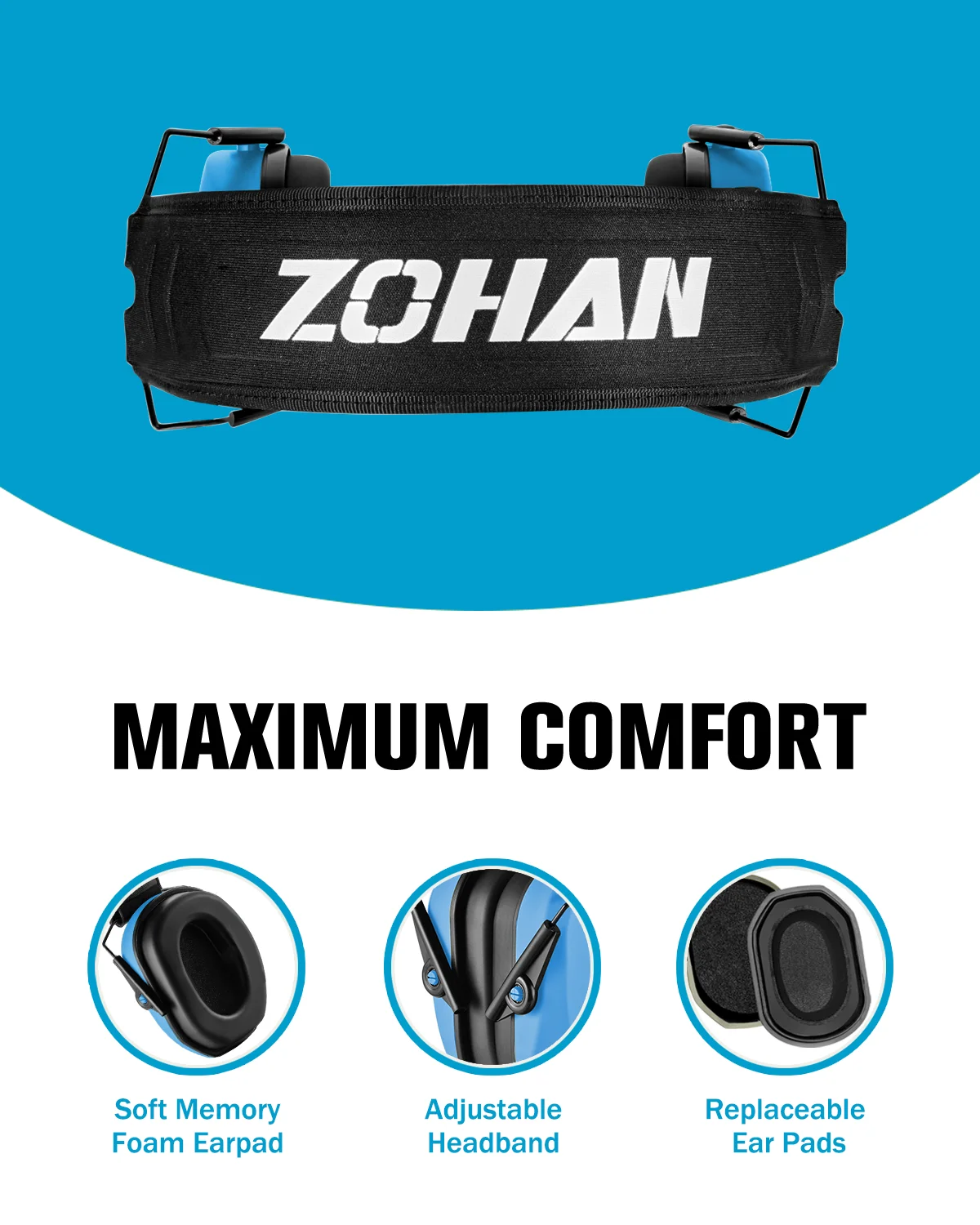 ZOHAN Safety Earmuffs Passive Ear Muffs Adjustable noise damper Shooting noise prevention Hearing Protective Headset workplace