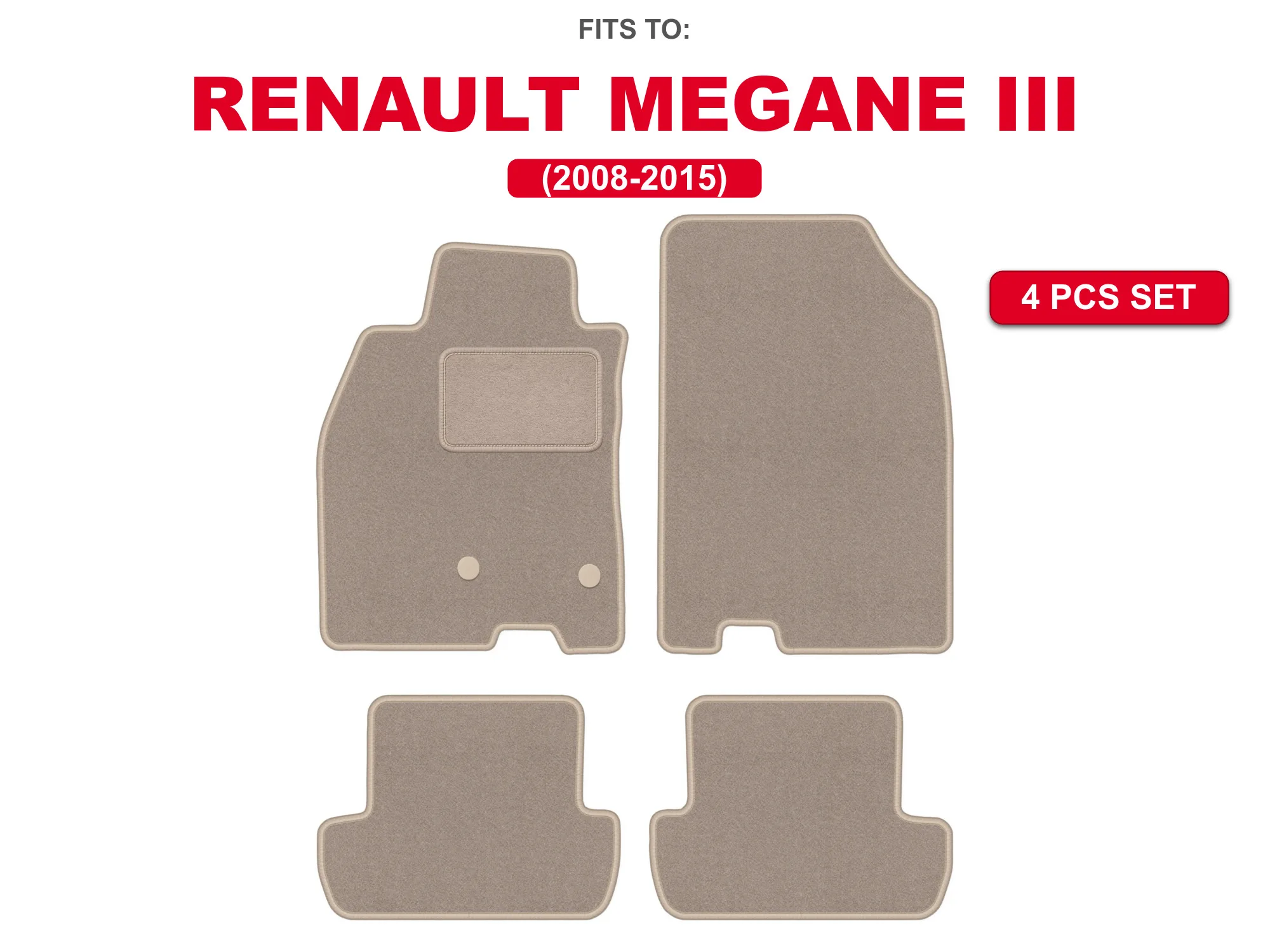 Auto velour matten voor: Renault Megane III 2008-2015 beige automatten set