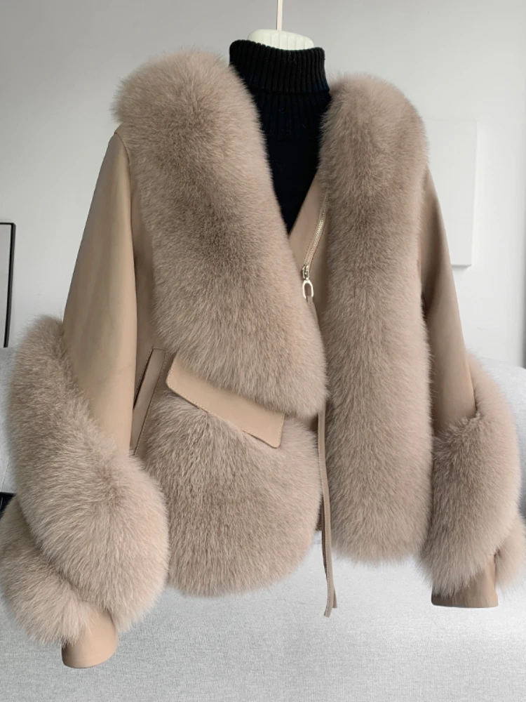 2025 femmes réel manteau de fourrure veste d'hiver naturel fourrure de renard en cuir véritable vêtements d'extérieur Streetwear Locomotive épais chaud nouveau