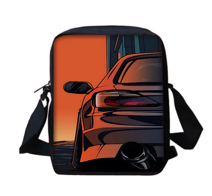 JDM Car Boy Girls bolso de mensajero de hombro estampado para niños, bolso informal para hombres y mujeres, bolso para teléfono, bolsa de compras