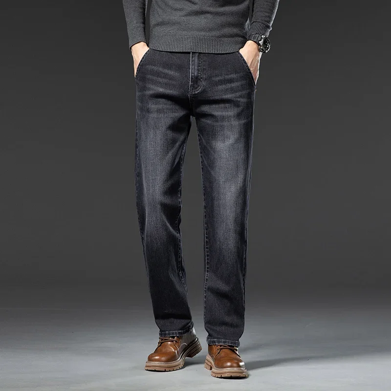 メンズジーンズ 春秋冬新作 ストレートストレッチ メンズビジネスデニムパンツ