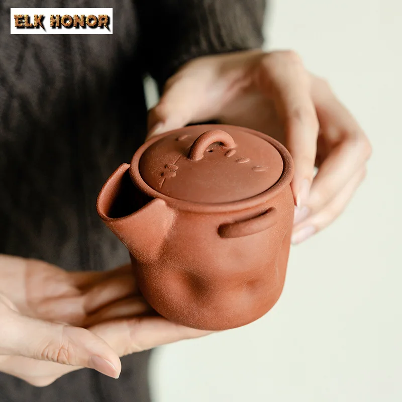 

200ml Handmade Old Red Pottery Clay Teapot Curing Nail Hand Grasping Pot Household Chinese Tea Maker Kettle Teaware Collection