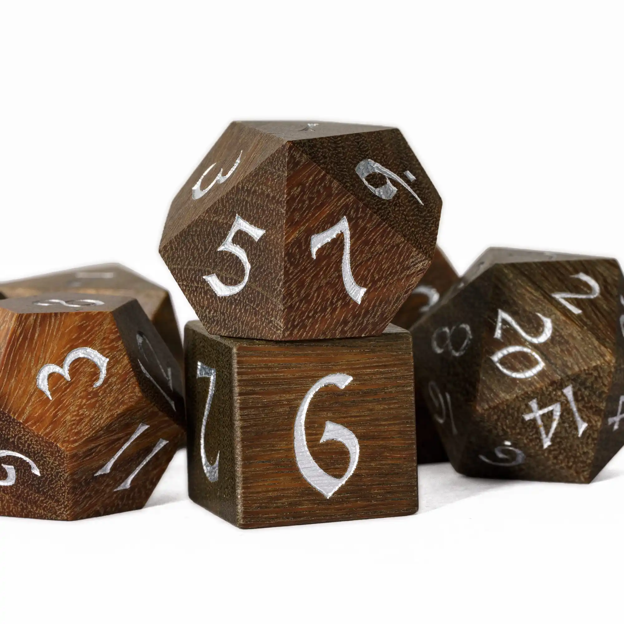 Cusdie DND Wooden Dice Set Unique Stripe D&D Dice 7Pcs D4 D6 D8 D10 D% D12 D20 Polyhedral Games Dice Set for Table Games TRPG