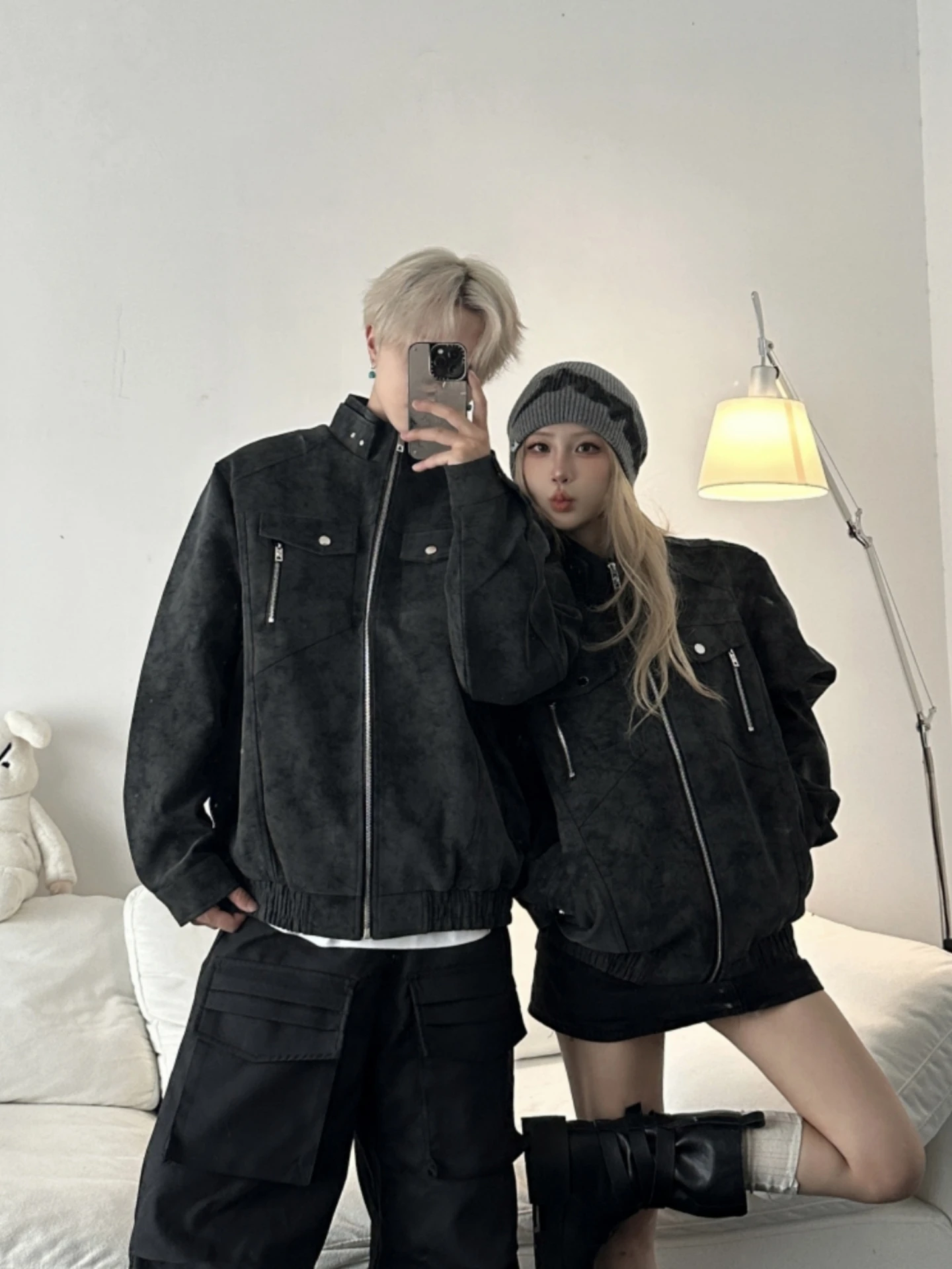 

Casual Loose Fit Leather Jaet Couple Matching Autumn Winter New Sle Design Men's Women's Streetwear Trend Outerwear