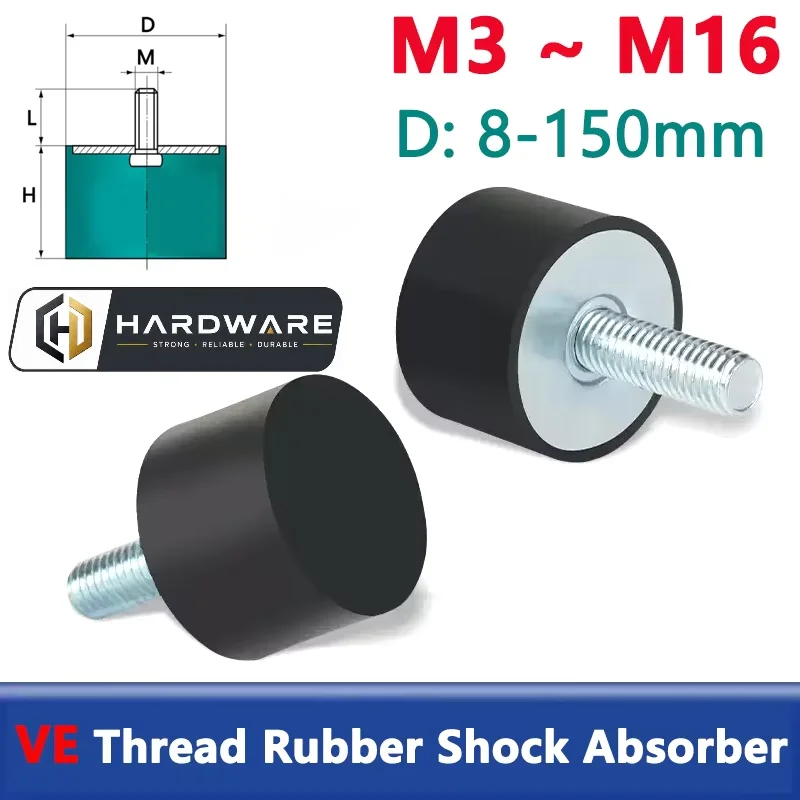 1pcs M3 M4 M5 M6 M8 M10 M12 M16 Male Thread Rubber Shock Absorber Crash Pad Ve-type Damper Anti Vibration Isolation Mount