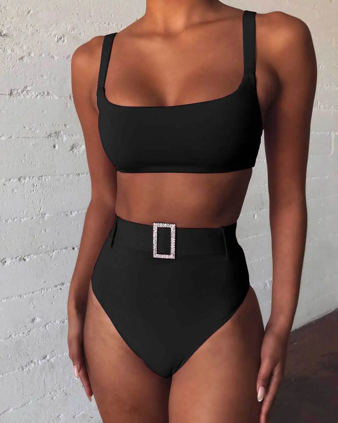 Sexy Belt Black High Waist Bikini 2024 Bandeau Bikinis Set Swimwear Female Push Up Swimsuit Women Bathing Suit maillot de bain