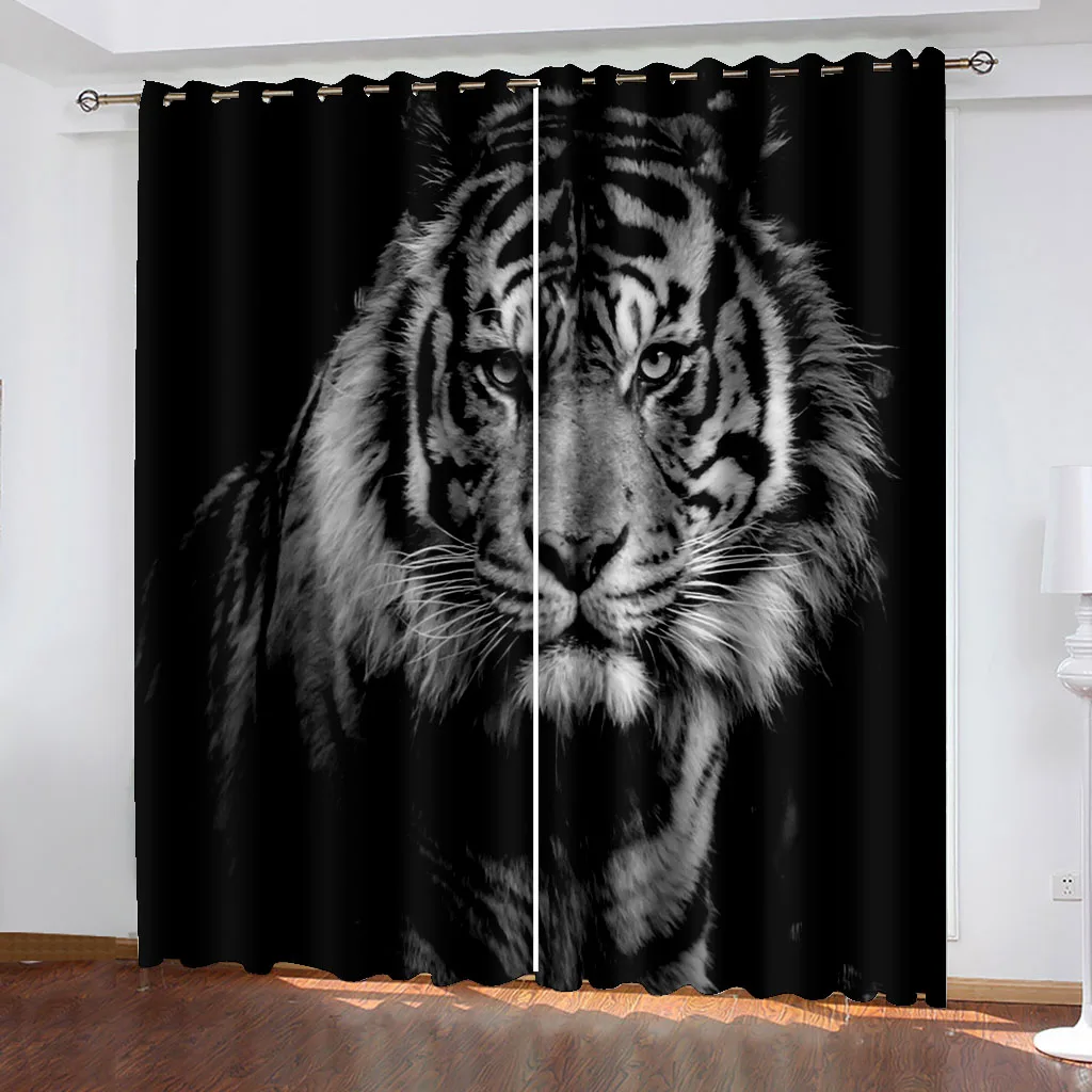 3D Printed Black Animal Wolf Tiger Leopard Shading Blackout Window Curtain for the Living Children\'s Room Bedroom Hook Decor