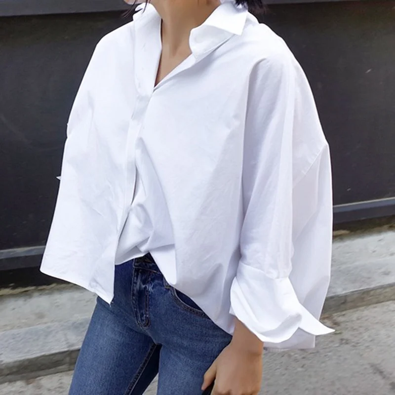 

Women's Long Sve Cotton irt Korean Sle ort Loose Faionable White Pure Cotton Top Autumn New Arrival