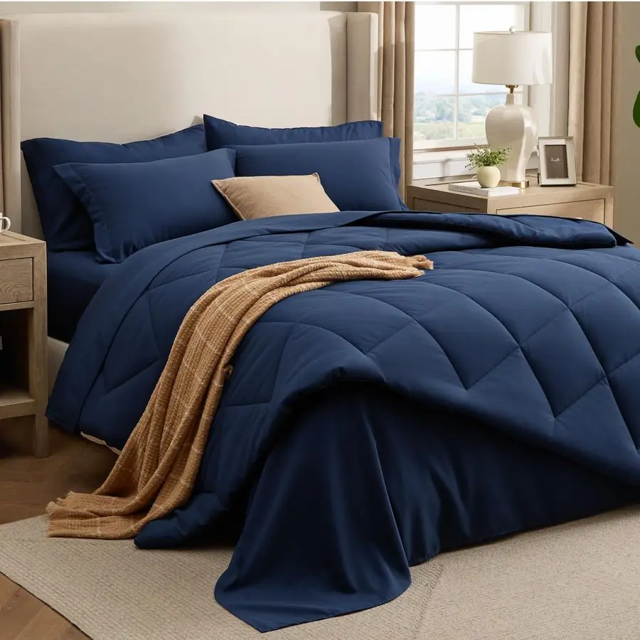 

Комплект из 7 предметов: Премиальный набор постельного белья Queen, Роскошный гостиничный комплект для сна, Альтернатива гусиному пуху, Безопасен для чувствительной кожи