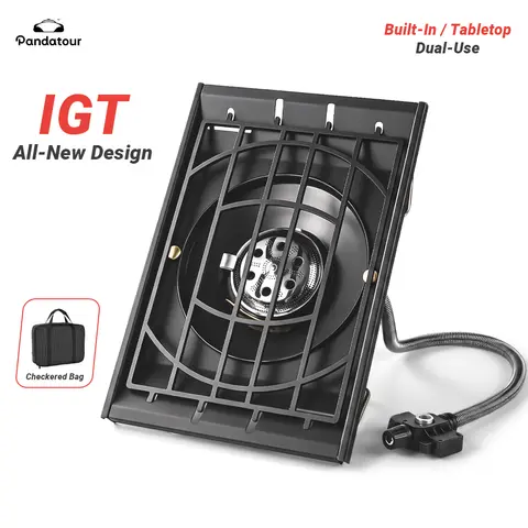 Pandatour IGT 1-Unit Built-In Foldable Stainless Steel Camping Stove With Piezo Lgnition Portable Gas Cooker Fishing Vehicle