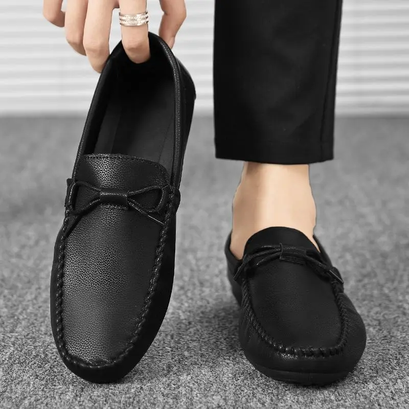 

Черные рабочие мужские кожаные туфли без шнуровки с низким берцем в акции, классическая оригинальная обувь из искусственной кожи, распродажа, новая мужская повседневная обувь