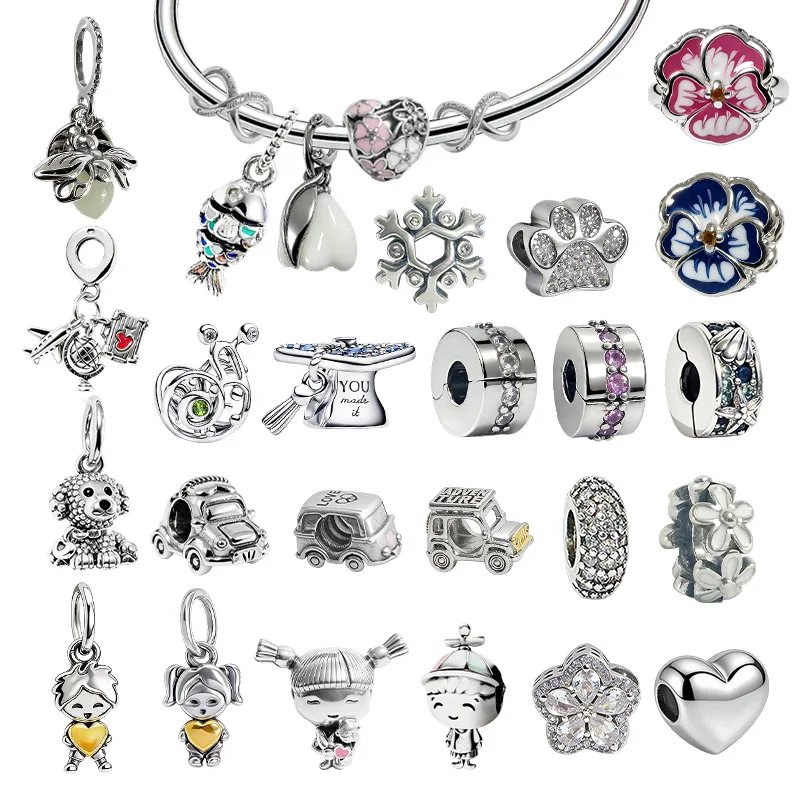 

Original Charm Beads, Clear Sparkling Row Clip &Airplane Globe & Suitcase Dangle Charm Fit Pendant Bracelet Women Jewelry Gift.