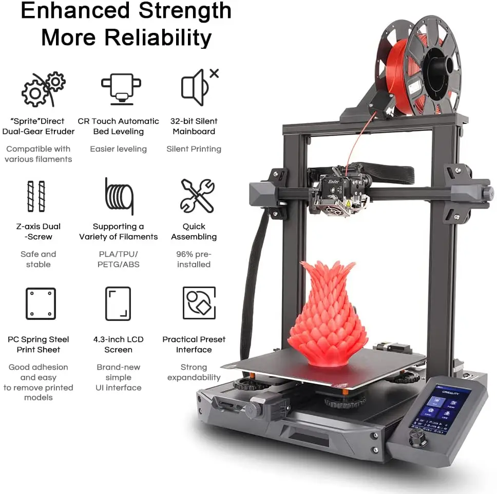 Creality-Ender 3 S1 3D 프린터, 고정밀, 듀얼 z축, 업그레이드 된 스프라이트, 듀얼 기어 직접 압출기, CR 터치, 자동 베드 레벨링