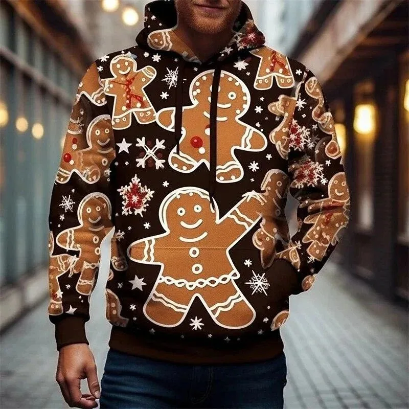 عيد الميلاد الرجال هوديس ثلاثية الأبعاد الزنجبيل رجل طباعة البلوز الخريف/الشتاء الرجال النساء عادية لطيف السنة الجديدة هدية البلوز رياضية