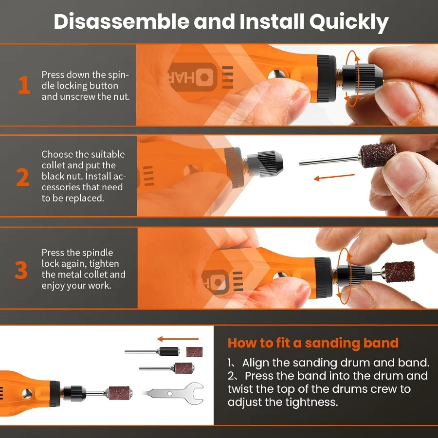 Mini utensile rotante a batteria a 5 velocità con ricarica USB e custodia per levigatura, lucidatura, foratura, incisione, incisione e fai da te Cr