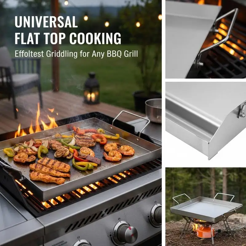 Free Shipping-Rectangular Flat Top Plate 17x13 inch For Camping Tailgating Party BBQ Grill Gas Grill Teppanyaki Cookware Built-in Handles Professional Cooking Surface Portable Outdoor Kitchenware Accessory view 7