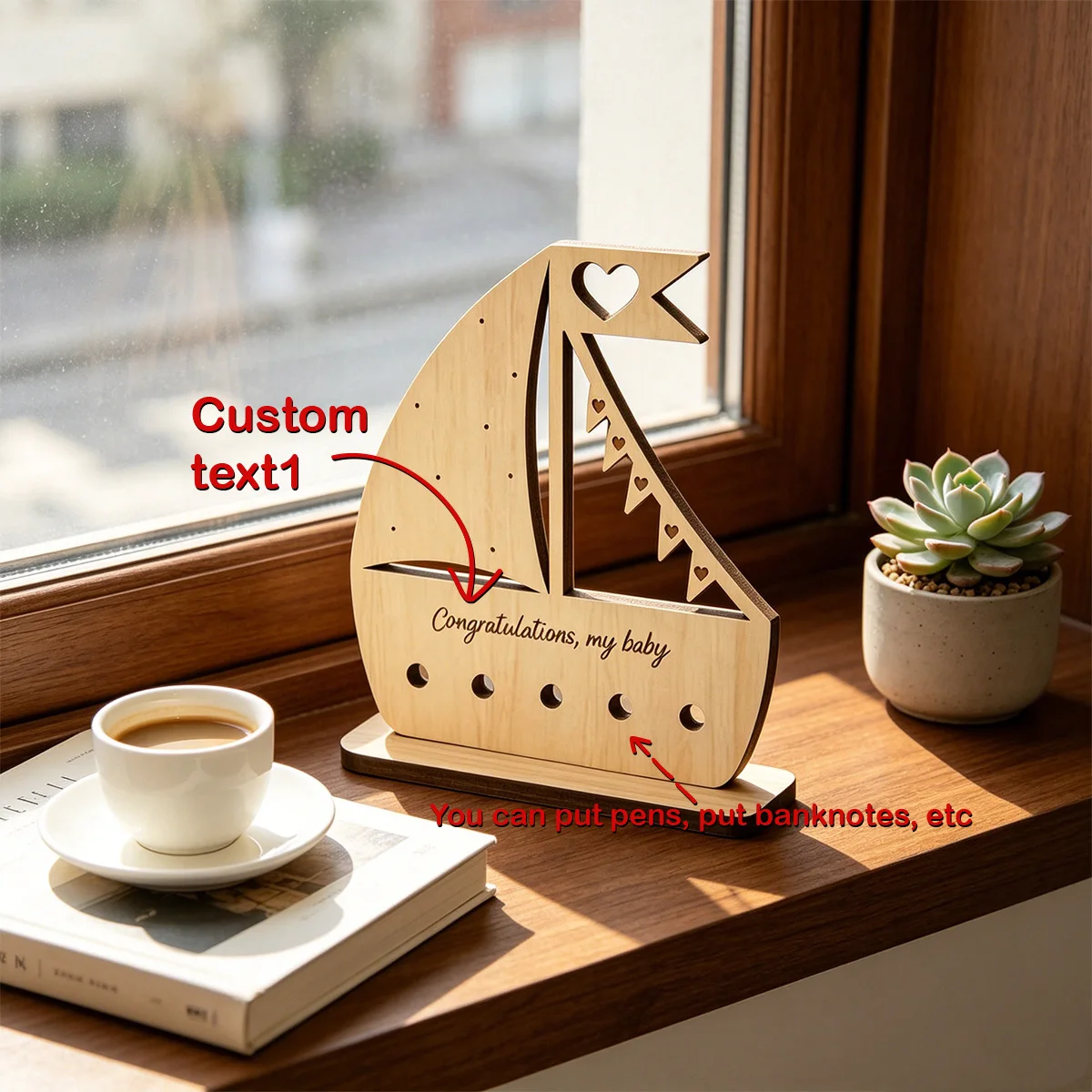 1pc Customizable 3D Splicing Sailboat Ornament, Customizable Content, Desktop Ornament, Desktop 3D Signage Decoration