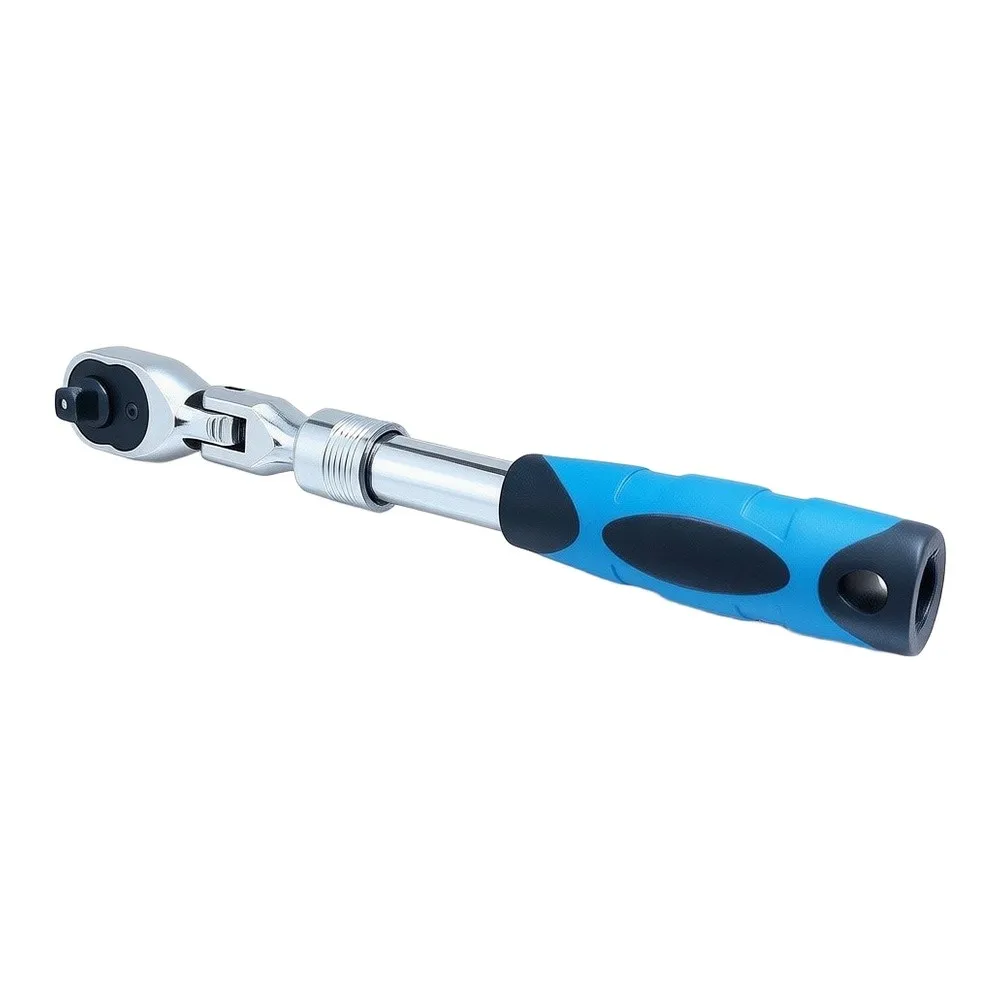  1pc Adjustable Ratchet Wrench 1/4  3/8 1/2 Inch Drive 72-Tooth Extendable Flex-Head Ratchet Wrench Rubber Grip For Automotive