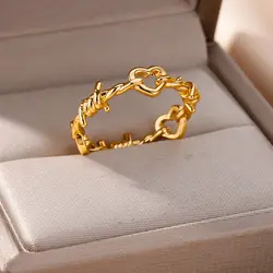 Stainless Steel Rings For Women Aesthetic Heart Gold Color Wedding Couple Ring Jewelry Vintage Accessories anillos mujer