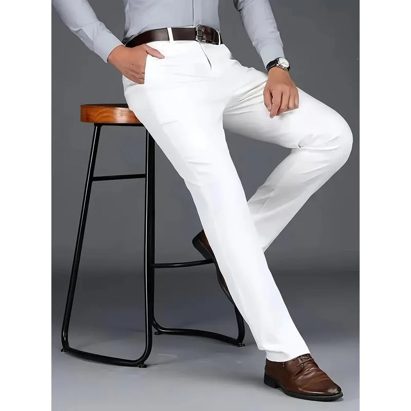 

High Waist Elastic Straight Leg Pants Soft Comfortable Men's Business Trousers Spring Season Neutral Style Fashionable