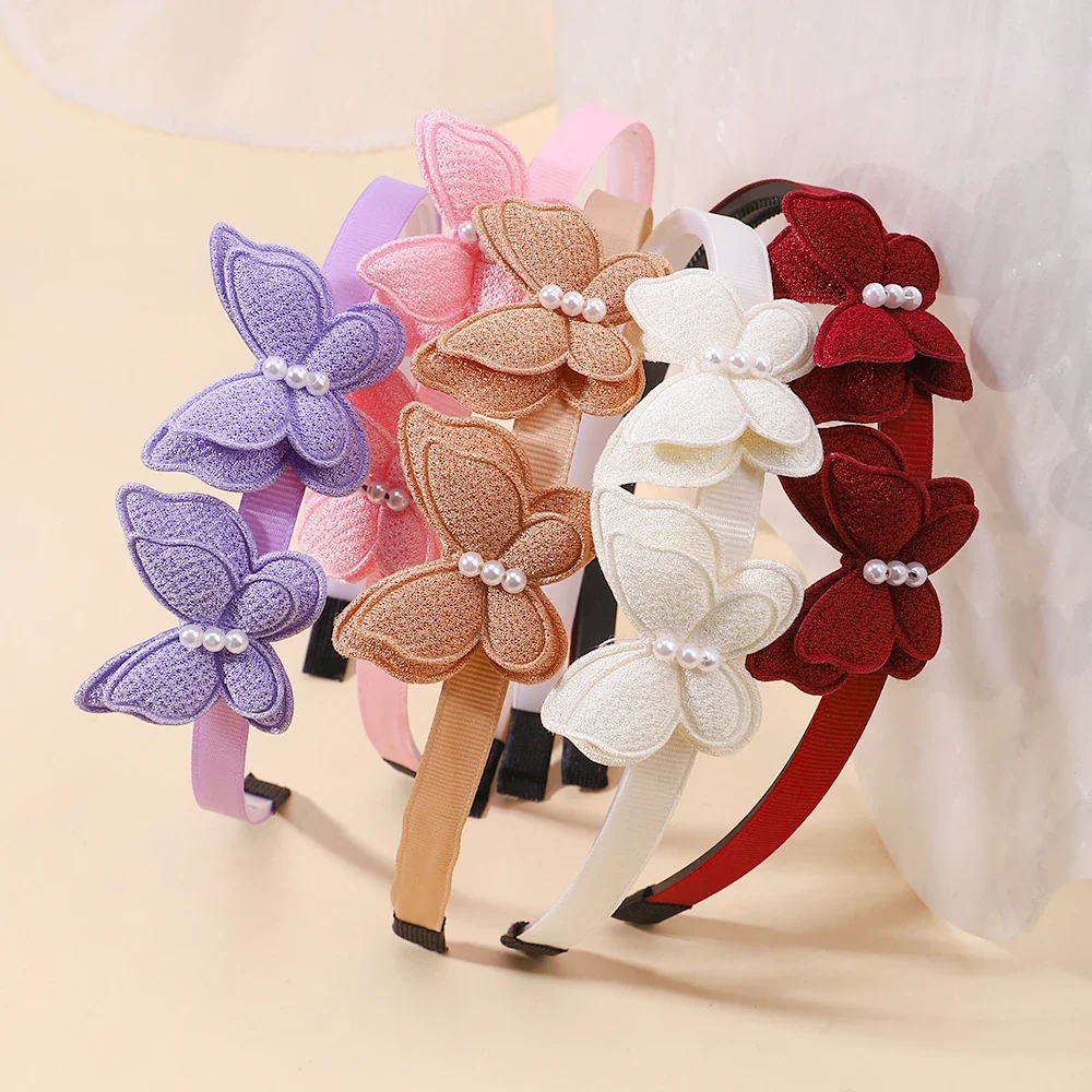 1Pcs Baby Kids Butterfly Hairband Simulated Pearl Children's Exquisite Hair Hoop Daily Hair Binding Lovely Girl Hair Accessories