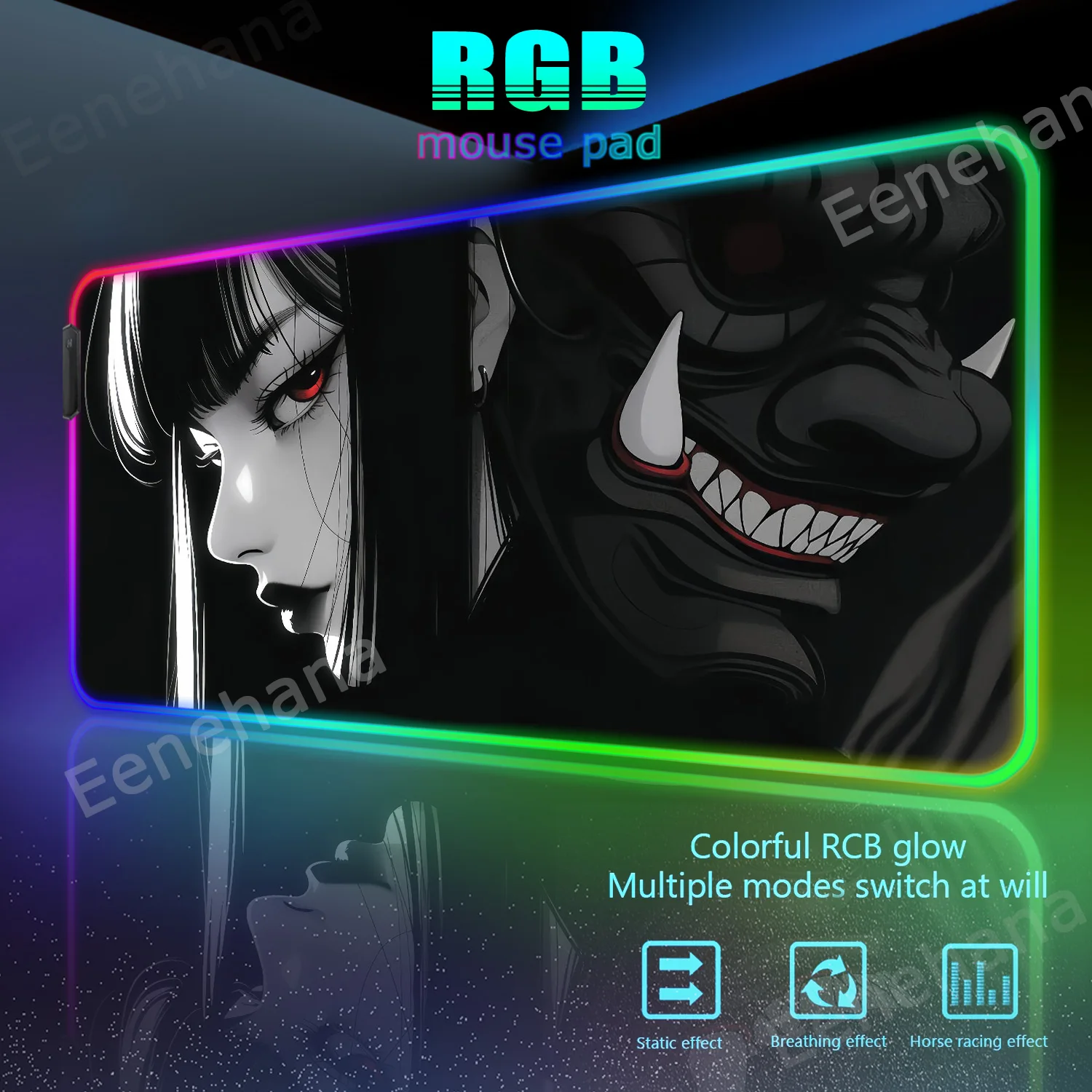 rgb devil mask rubber mousepad demonio anime girl office hd print desk mat gaming rgb gamer locking edge computer luminescence pad 01