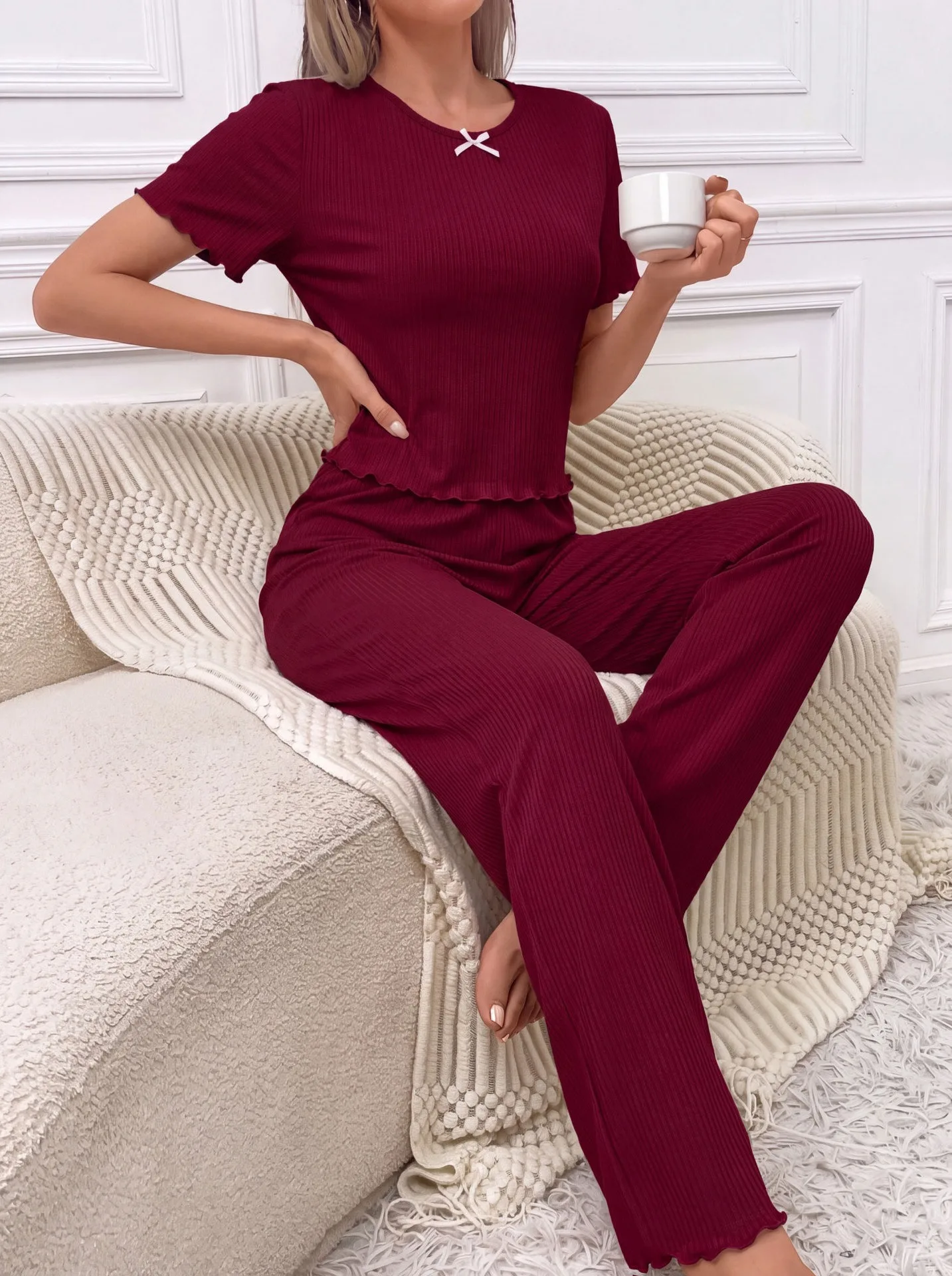 2026 New Women's Sleepwear Home Clothes Summer Loose Short Sleeved Pants Soft and Comfortable Casual Wide Leg Pants Hot Selling