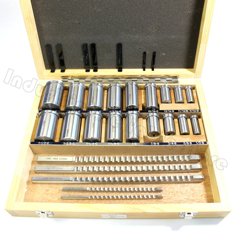 30pcs Keyway Broach Set Inch Sized 5pcs Broaches 1/2''-1-1/2'' 18pcs Bushings and 7pcs Shims HSS Keyway Tool for CNC Machine New