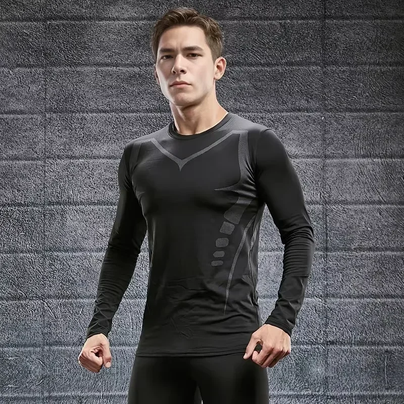 

Skiing quick drying clothes for men, high stretch tight fitting clothes for outdoor training, sports and fitness, long sleeves