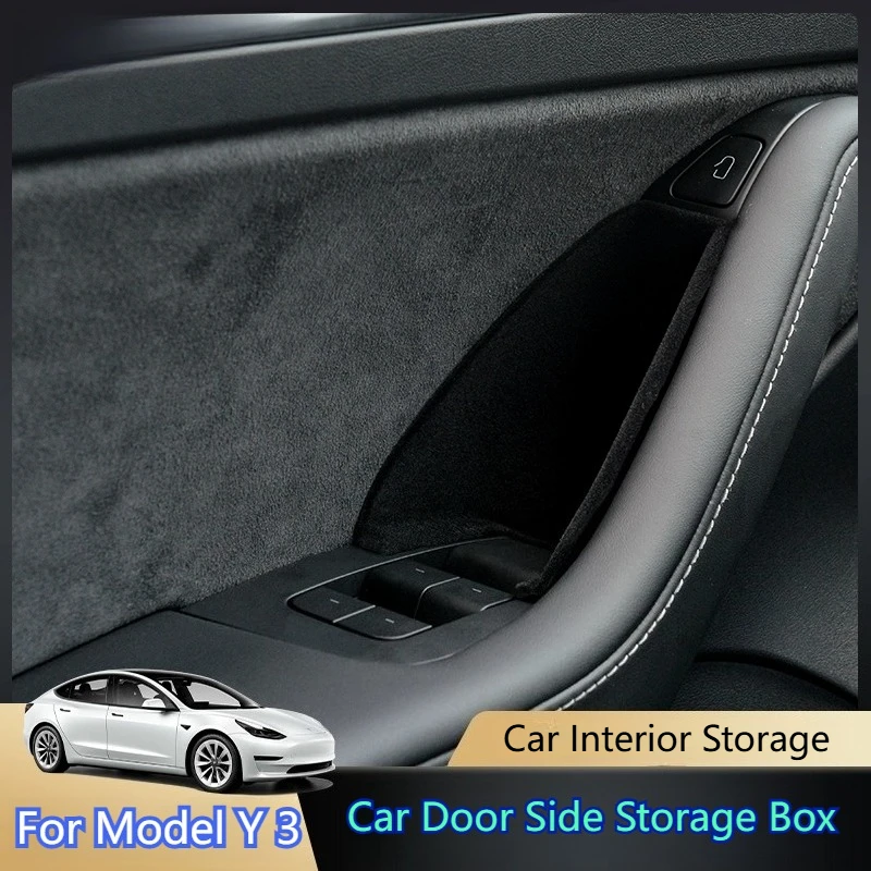 

For Tesla Model Y Juniper Model 3 Highland Car Door Side Storage Box Armrest Phone Container Door Organizer Handle Pocket Tray