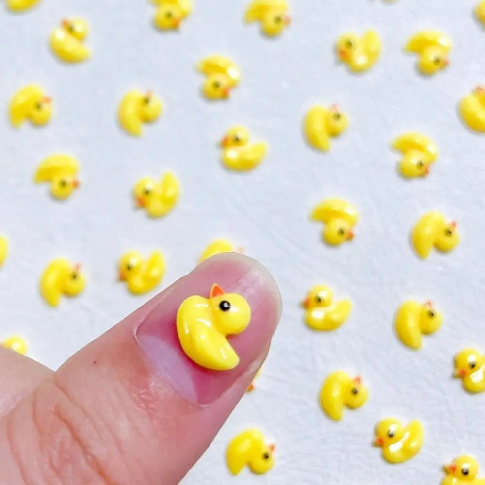 100pcs Flat Back Yellow Duck Resin Ornament Cartoon Cabochons Mini Duck Resin Patch Mini Duck Resin Figurines Nail Enhancement