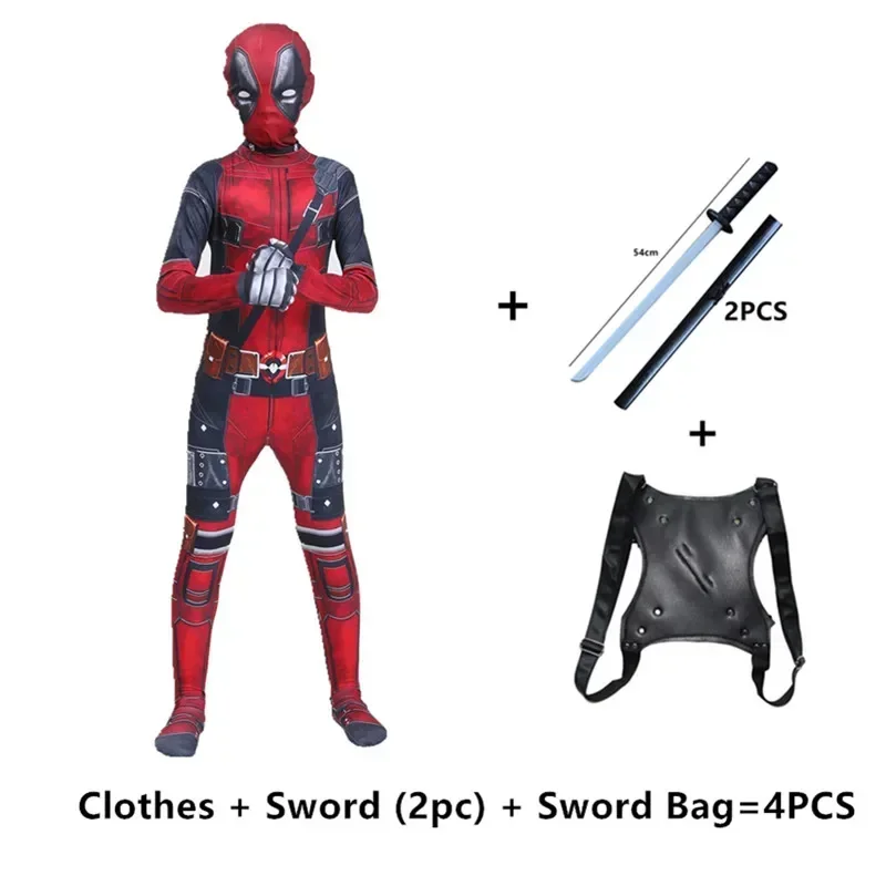 Kids Deadpool Bodysuit Superhero Cosplay Jumpsuit Suit Boys Fantasy Movie Character Peter Parker Dress Up Mask Costume  fencing